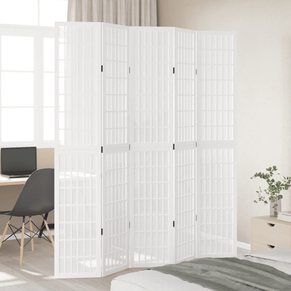 Room Divider 5 Panels White Solid Wood Paulownia