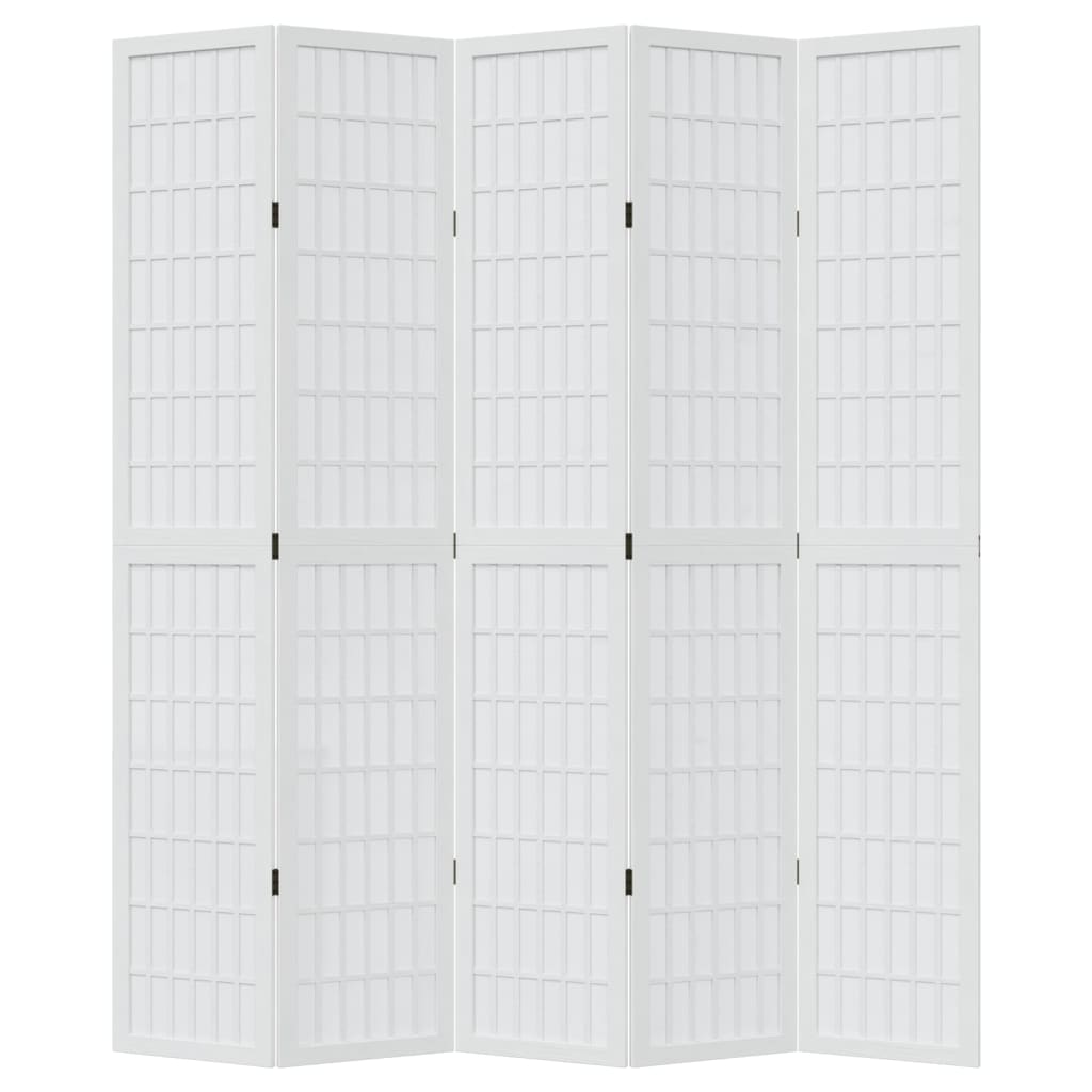 Room Divider 5 Panels White Solid Wood Paulownia