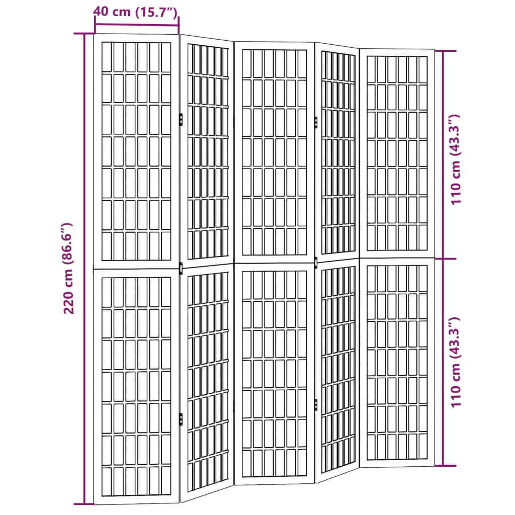 Room Divider 5 Panels White Solid Wood Paulownia