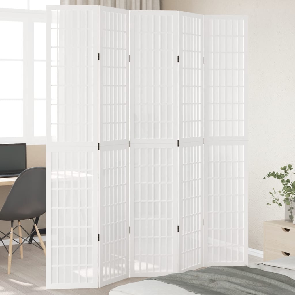 Room Divider 5 Panels White Solid Wood Paulownia