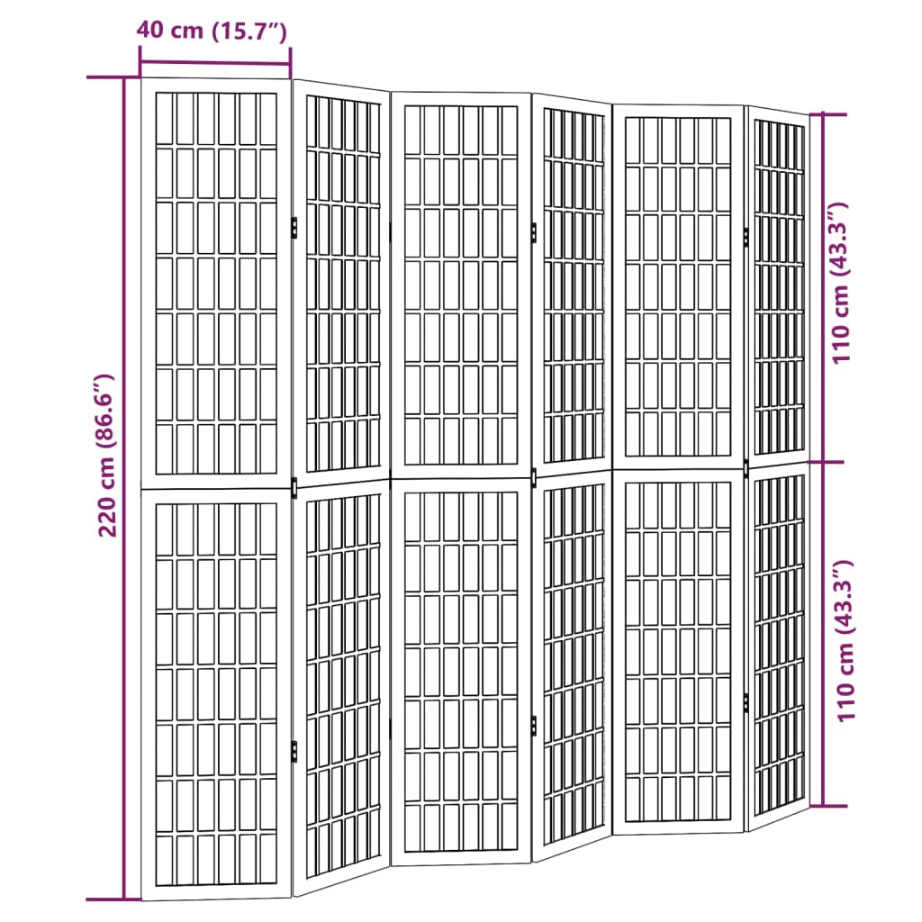 Room Divider 6 Panels White Solid Wood Paulownia
