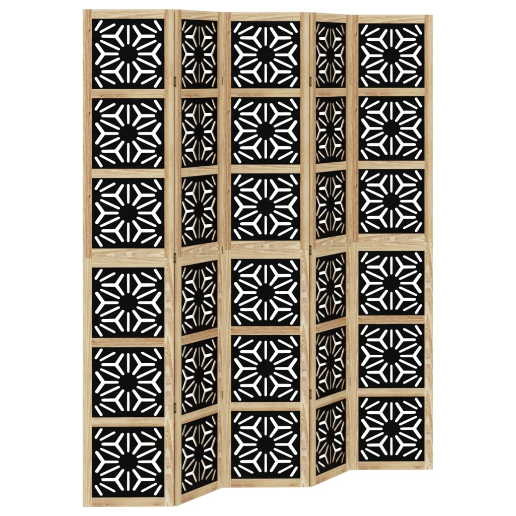 Room Divider 5 Panels Brown and Black Solid Wood Paulownia