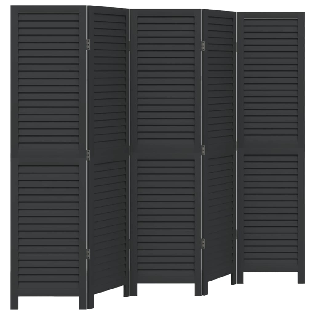 Room Divider 5 Panels Black Solid Wood Paulownia
