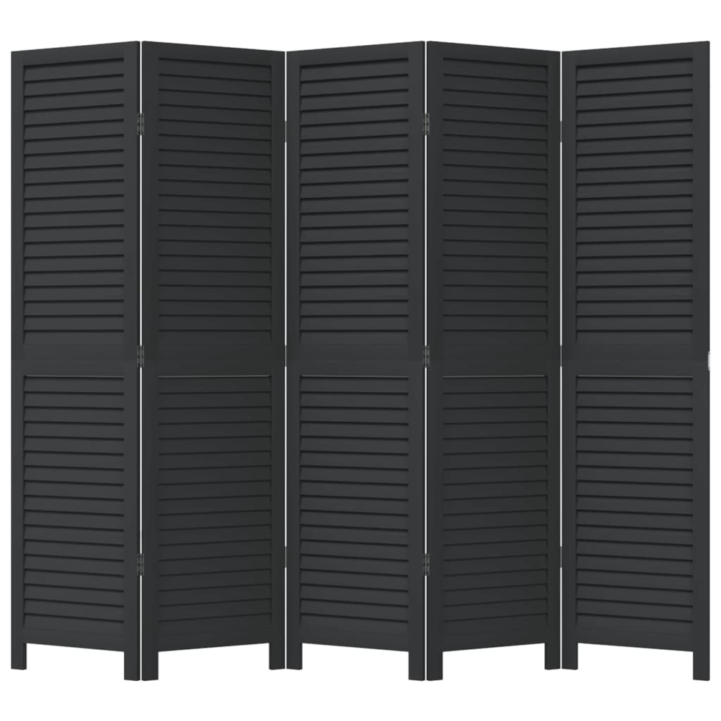 Room Divider 5 Panels Black Solid Wood Paulownia