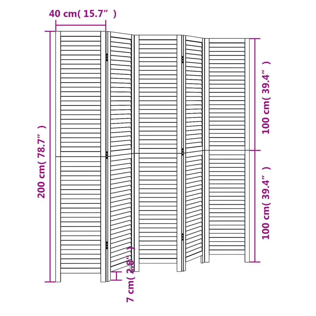 Room Divider 5 Panels Black Solid Wood Paulownia
