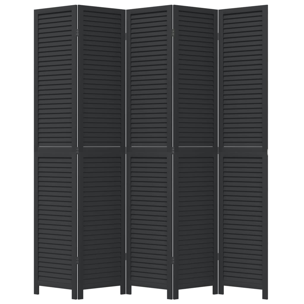 Room Divider 5 Panels Black Solid Wood Paulownia