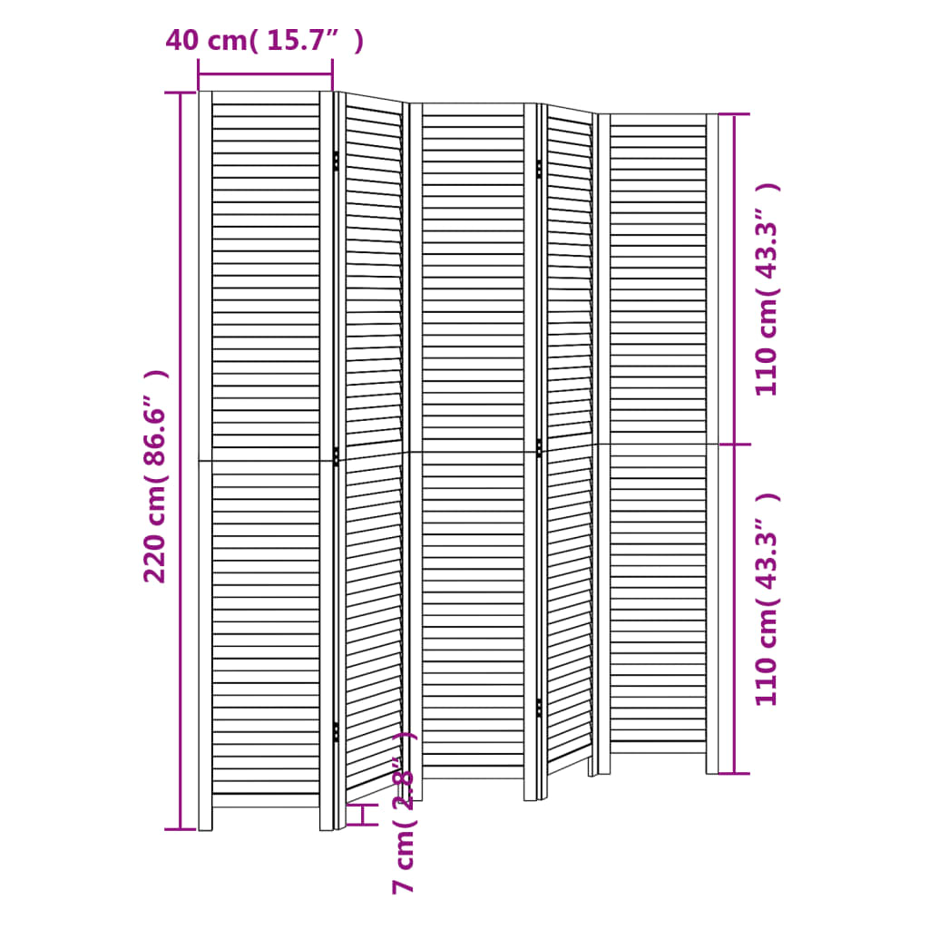 Room Divider 5 Panels Black Solid Wood Paulownia