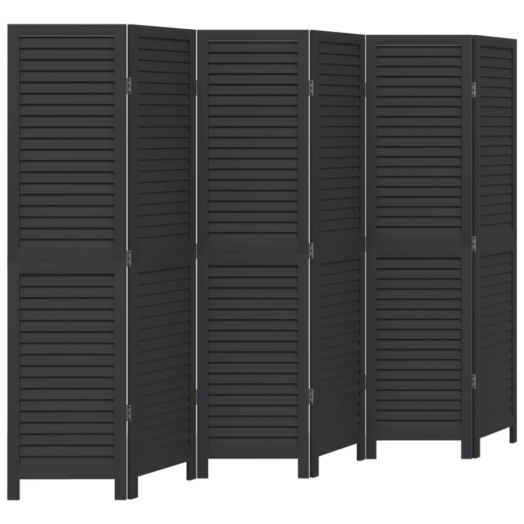 Room Divider 6 Panels Black Solid Wood Paulownia