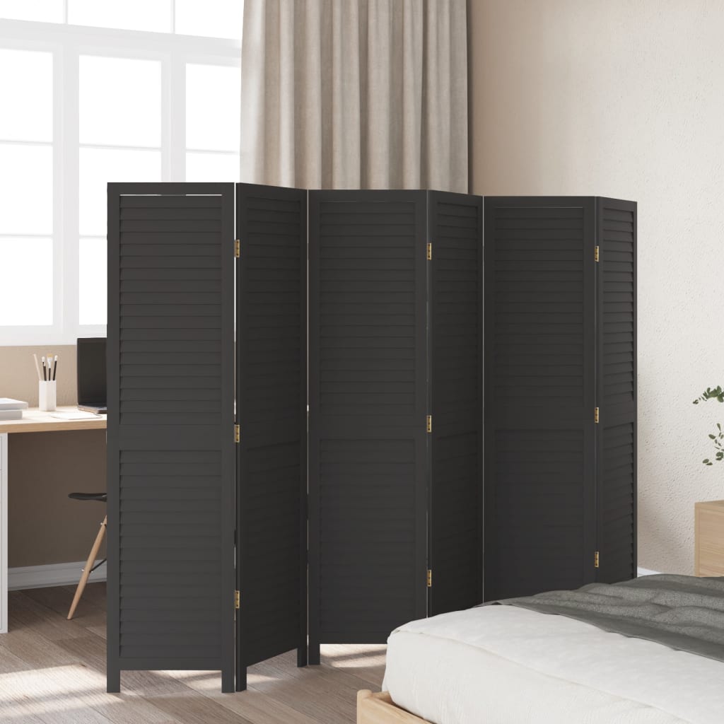 Room Divider 6 Panels Black Solid Wood Paulownia