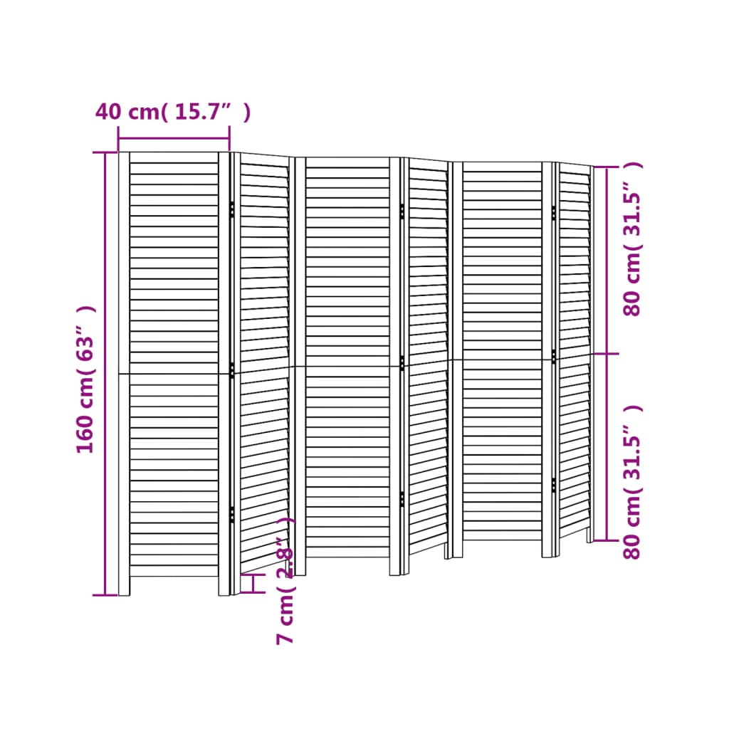 Room Divider 6 Panels Black Solid Wood Paulownia