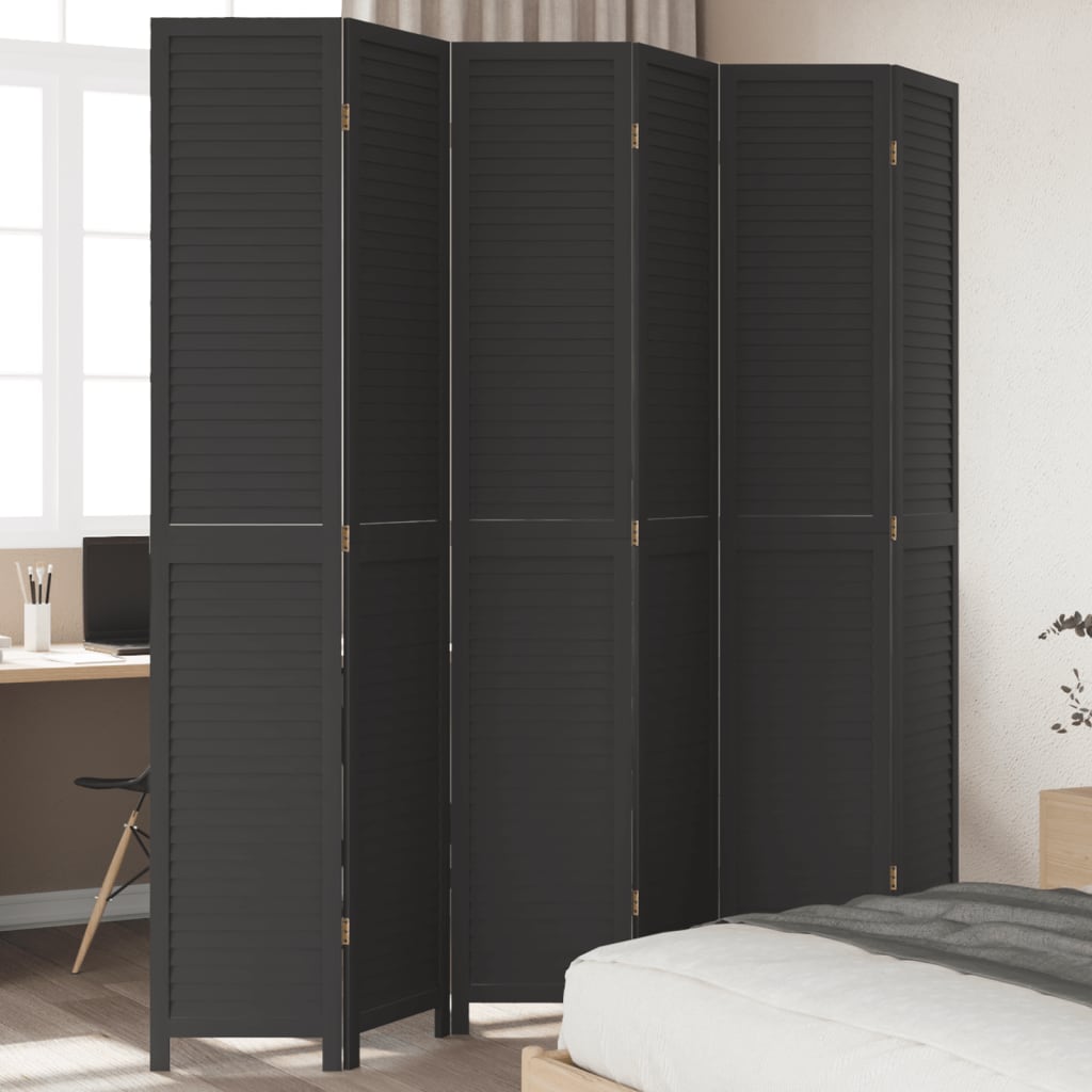 Room Divider 6 Panels Black Solid Wood Paulownia