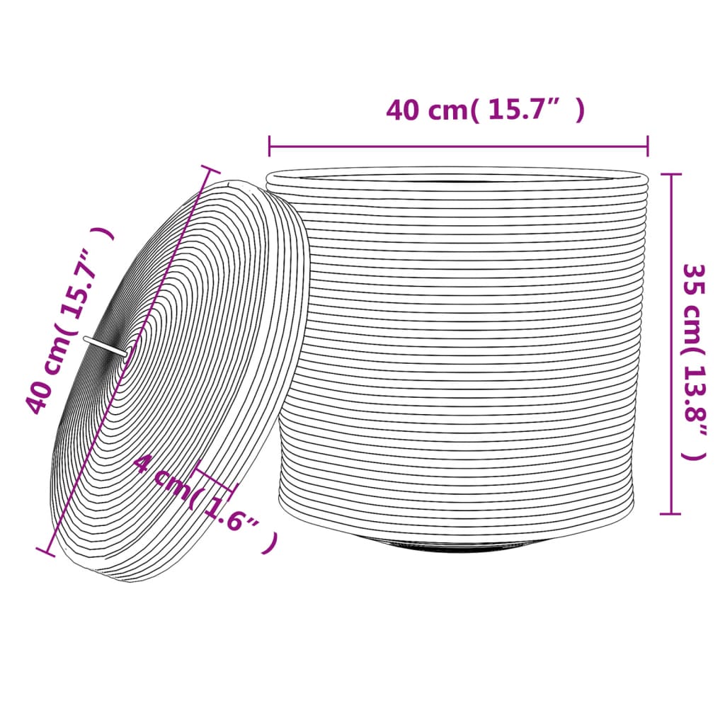 Storage Basket with Lid White and Black Ø40x35 cm Cotton