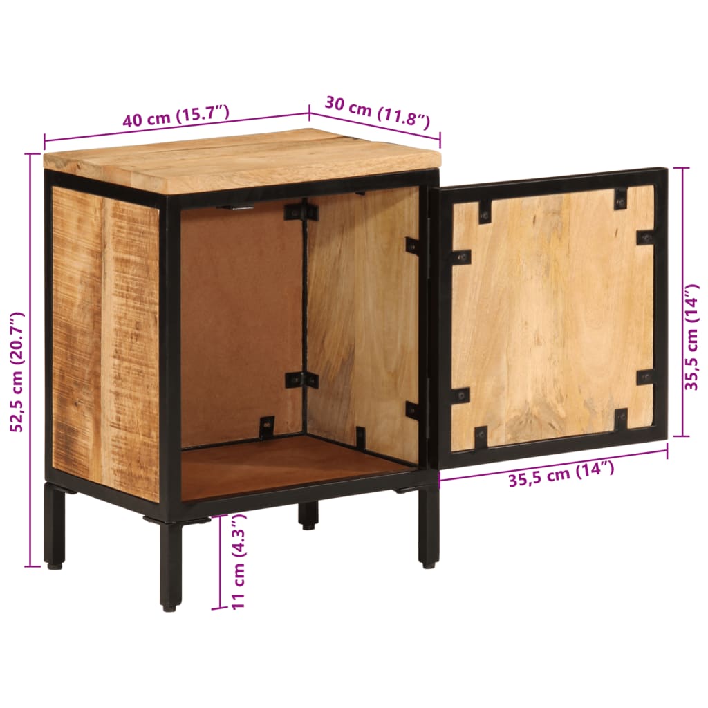 Bed Cabinet 40x30x52.5 cm Solid Rough Wood Mango
