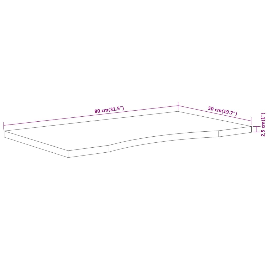 Desk Top 80x50x2.5 cm Rectangular Solid Wood Acacia