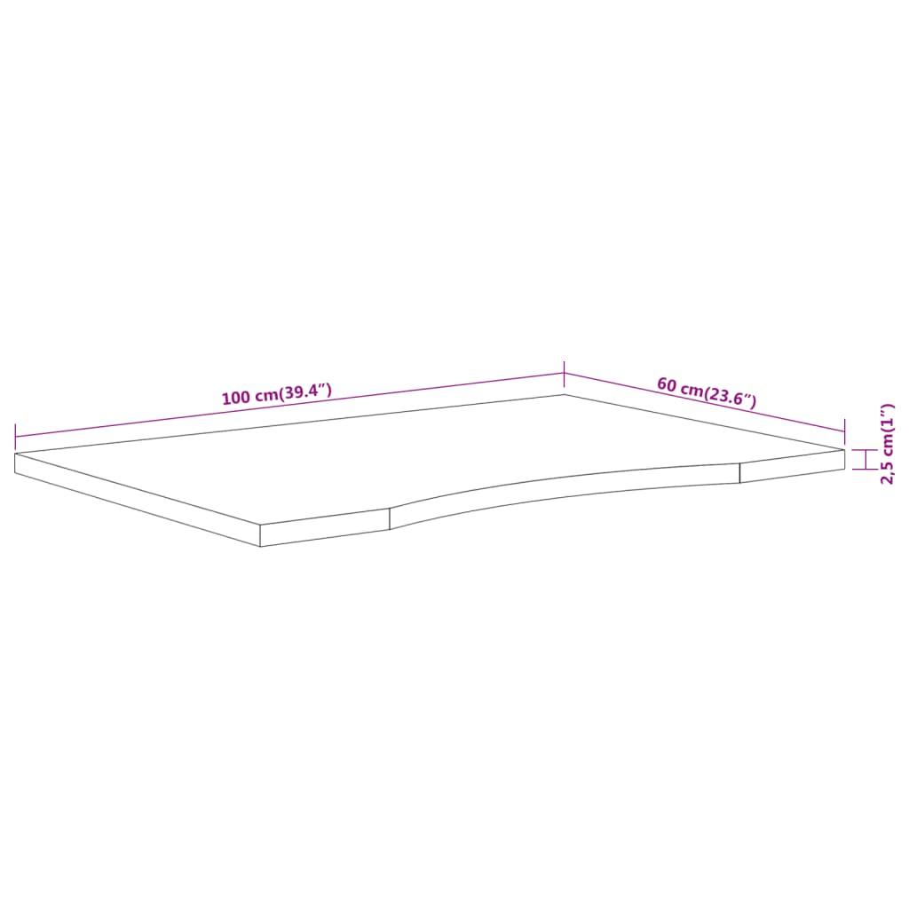 Desk Top 100x60x2.5 cm Rectangular Solid Wood Acacia