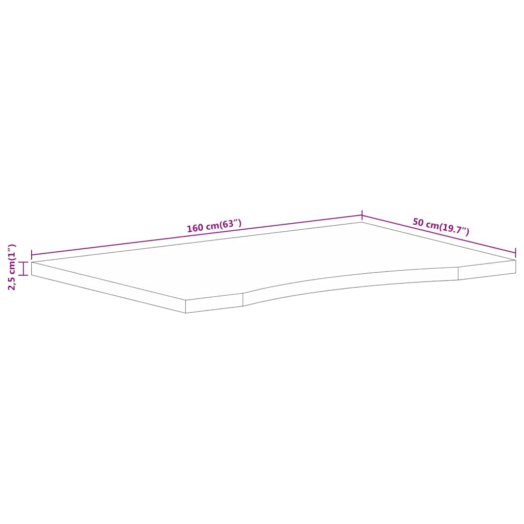 Desk Top with Curve 160x50x2.5 cm Solid Wood Rough Mango