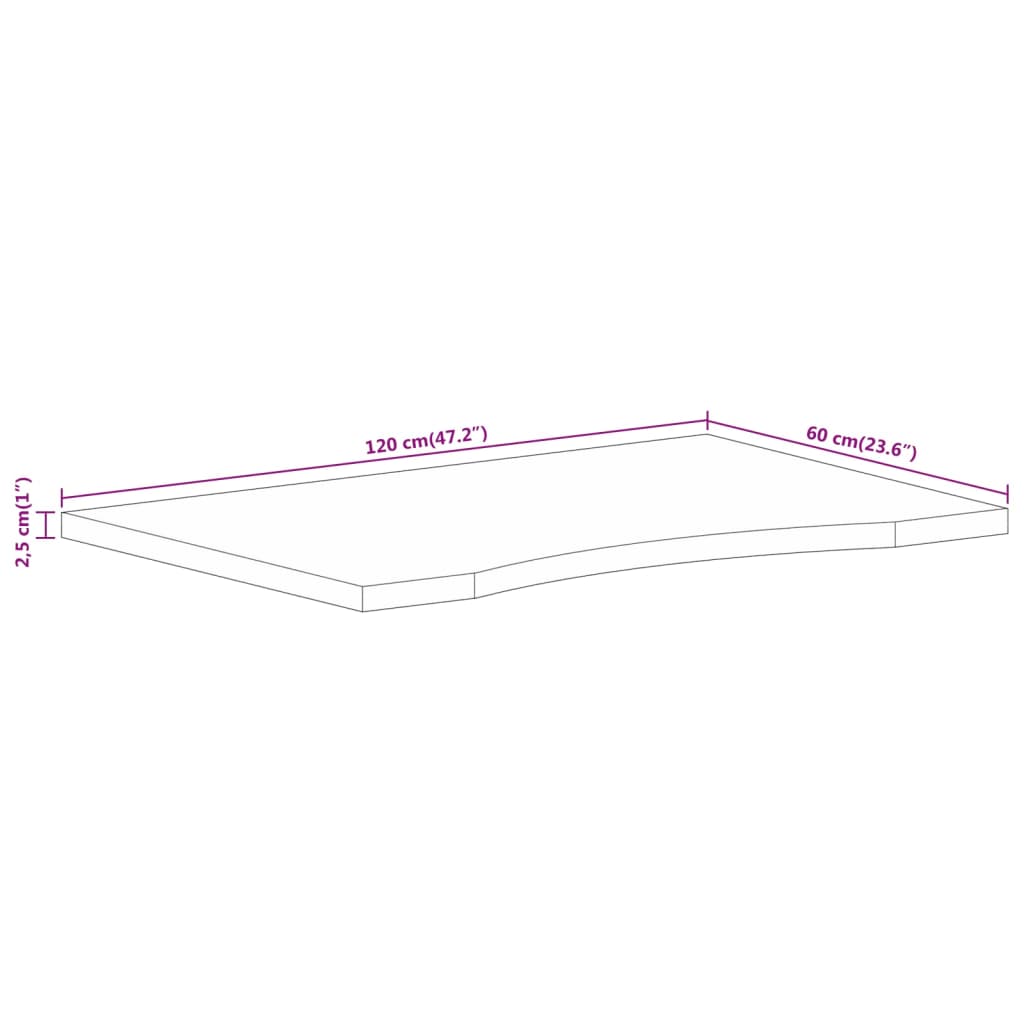 Desk Top with Curve 120x60x2.5 cm Solid Wood Rough Mango