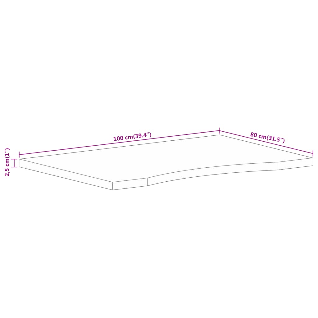 Desk Top with Curve 100x80x2.5 cm Solid Wood Rough Mango