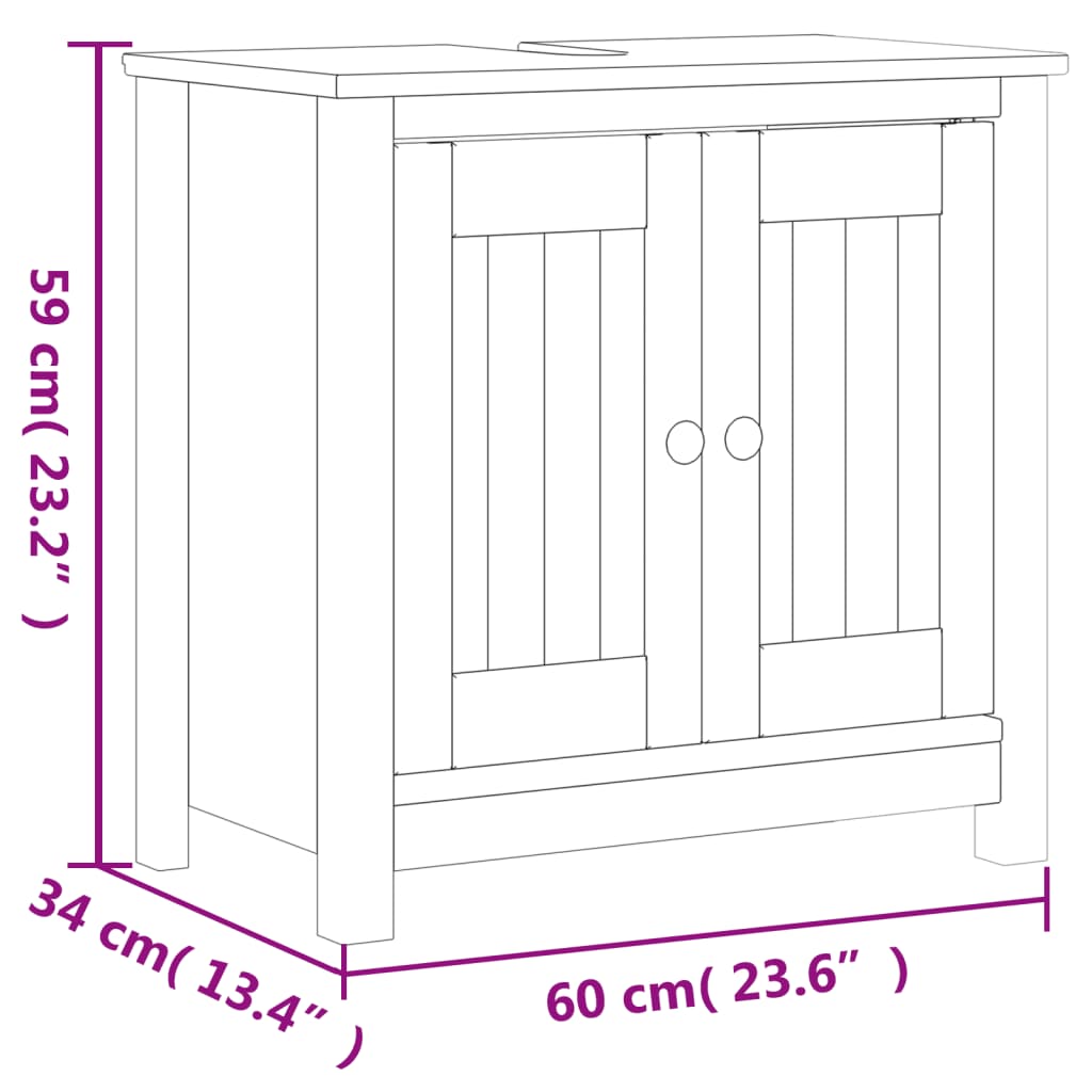 Bathroom Sink Cabinet BERG White 60x34x59 cm Solid Wood Pine