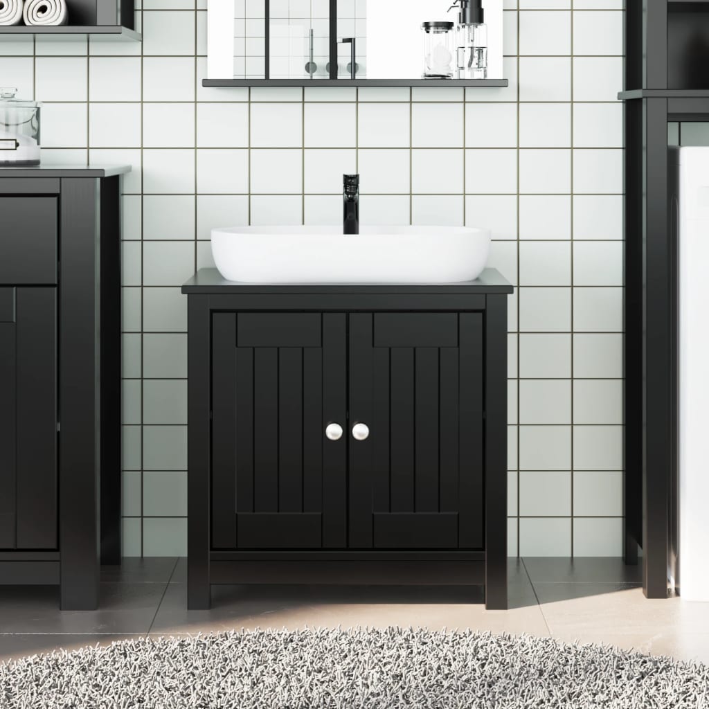 Bathroom Sink Cabinet BERG Black 60x34x59 cm Solid Wood Pine
