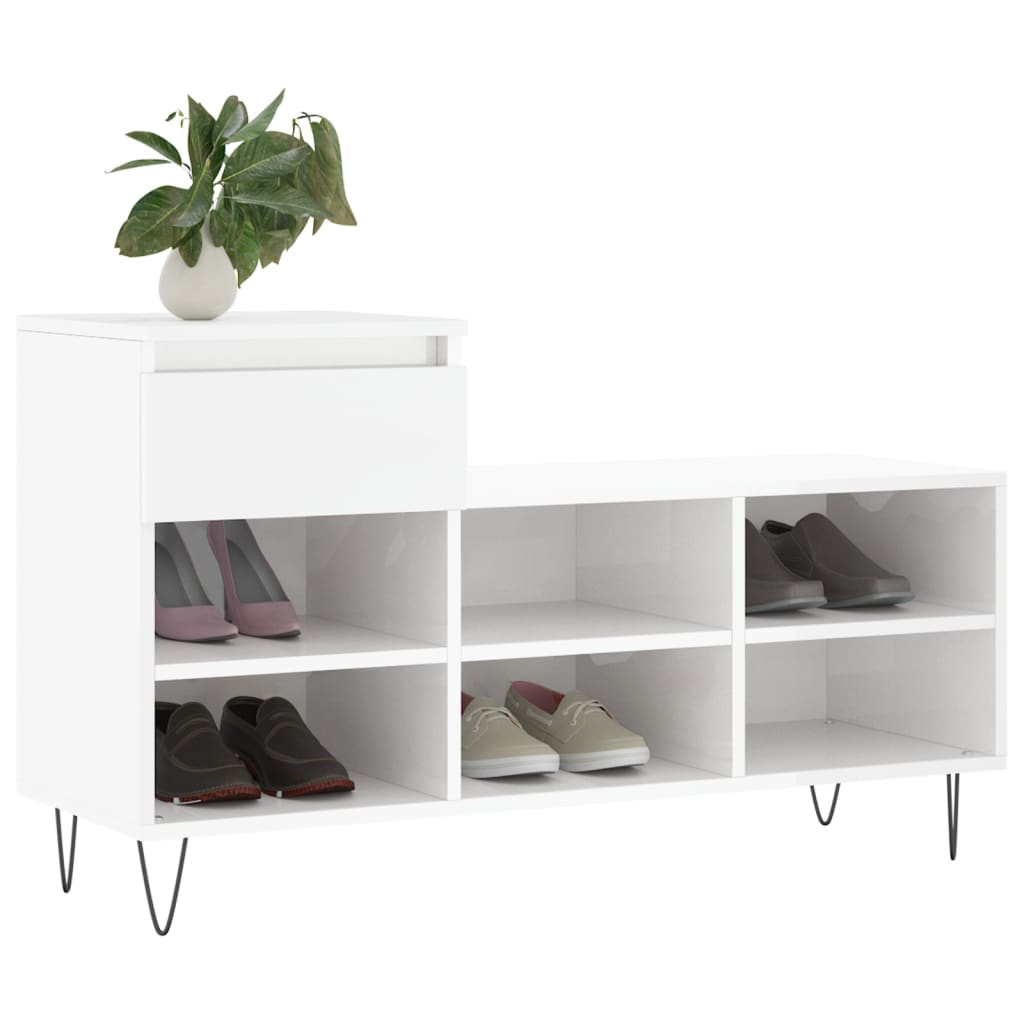 Shoe Cabinet High Gloss White 102x36x60 cm Engineered Wood