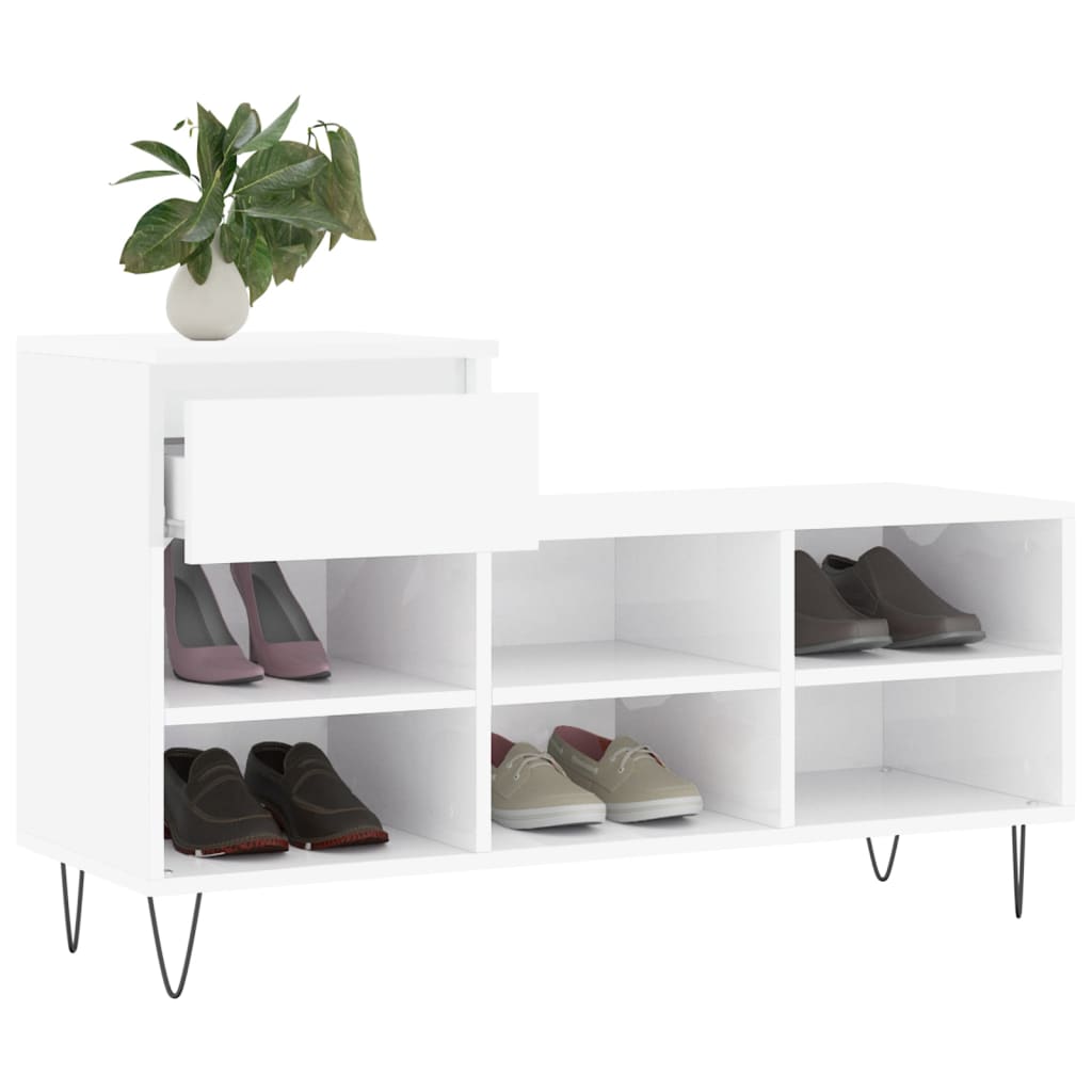Shoe Cabinet High Gloss White 102x36x60 cm Engineered Wood