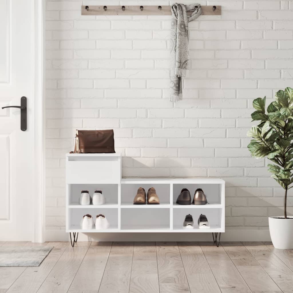 Shoe Cabinet High Gloss White 102x36x60 cm Engineered Wood