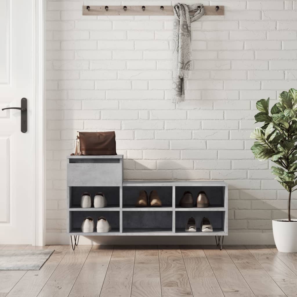 Shoe Cabinet Concrete Grey 102x36x60 cm Engineered Wood