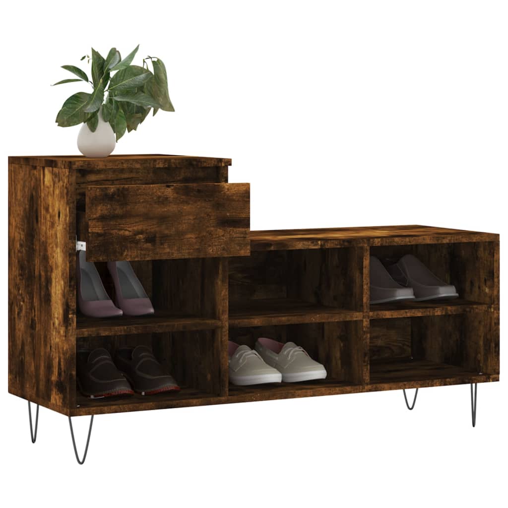 Shoe Cabinet Smoked Oak 102x36x60 cm Engineered Wood