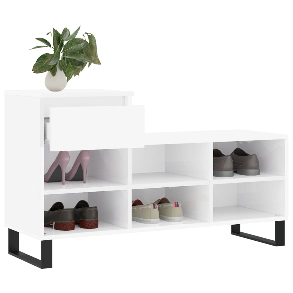 Shoe Cabinet High Gloss White 102x36x60 cm Engineered Wood