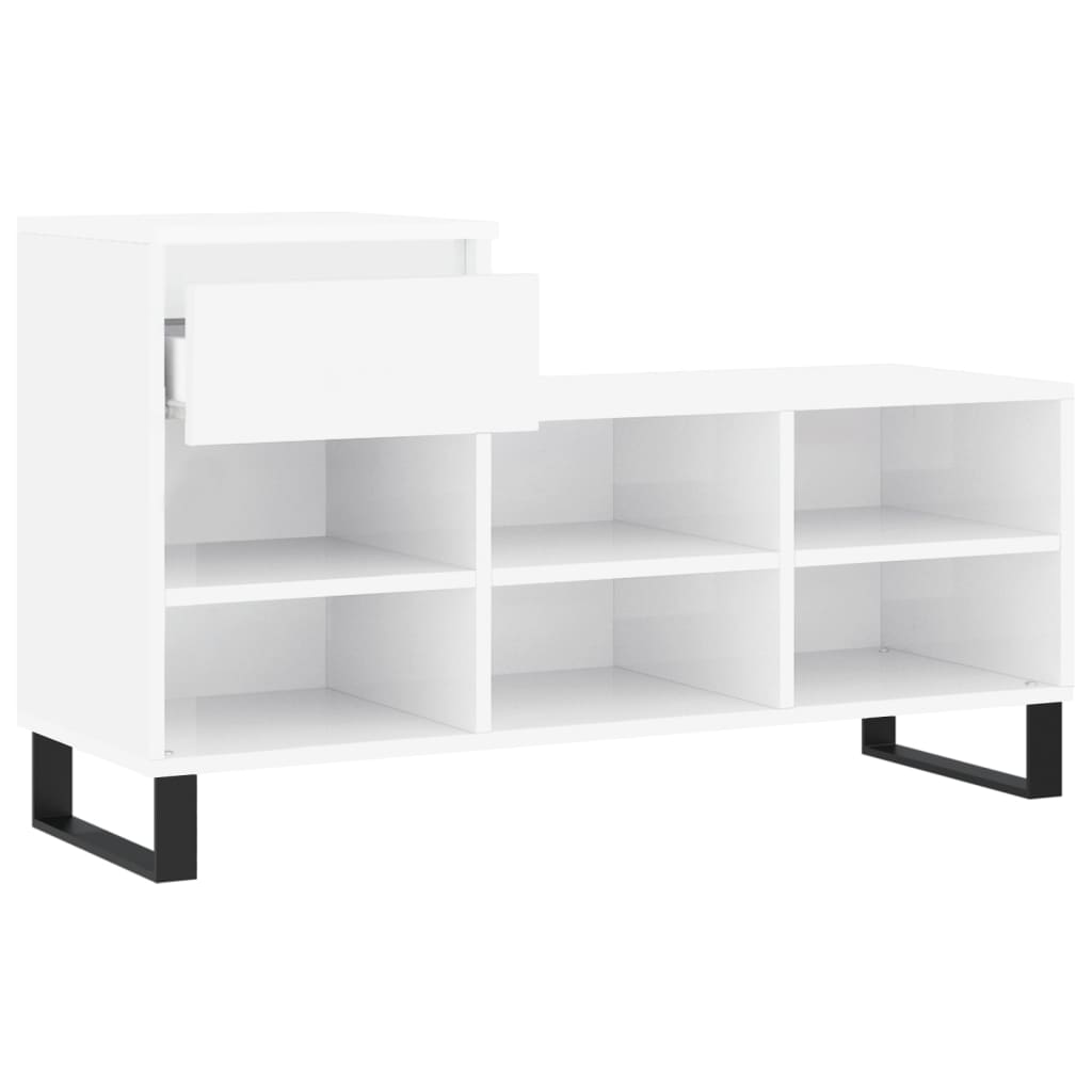 Shoe Cabinet High Gloss White 102x36x60 cm Engineered Wood