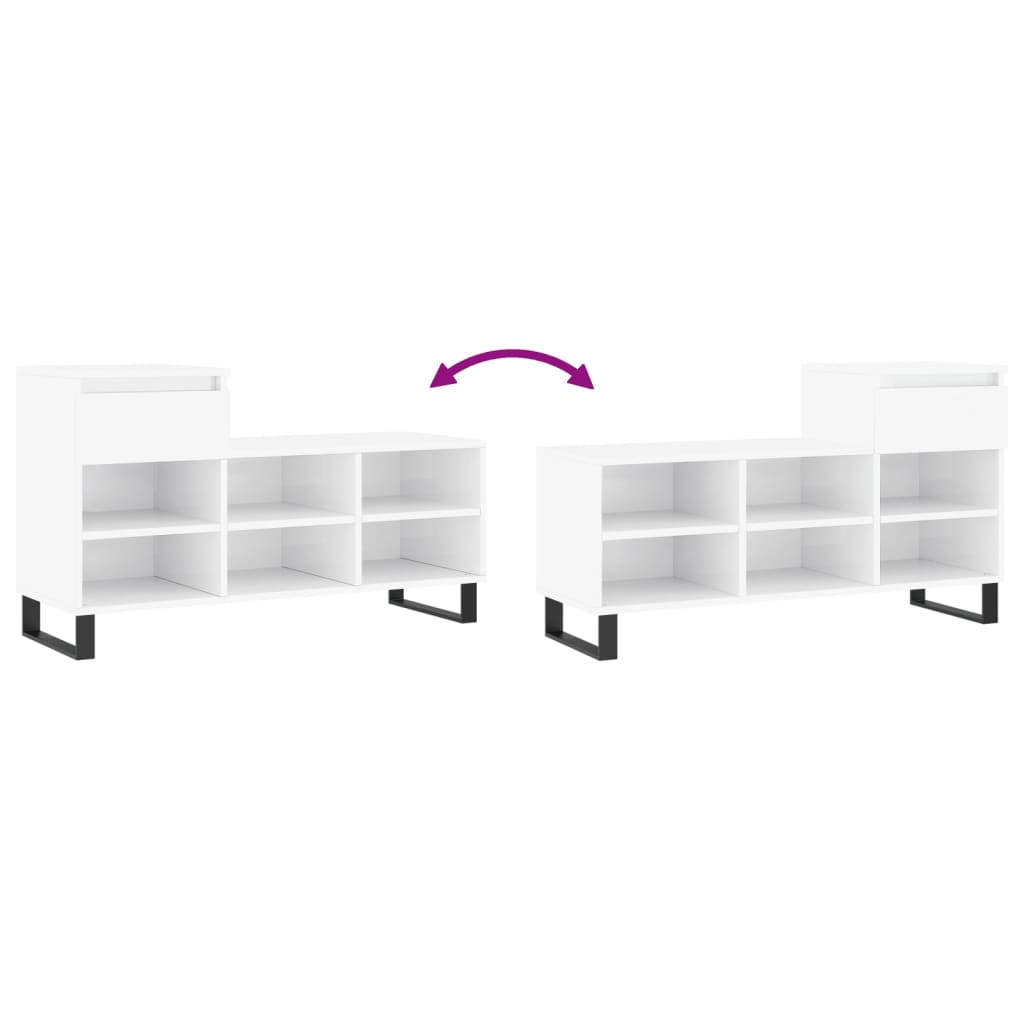 Shoe Cabinet High Gloss White 102x36x60 cm Engineered Wood