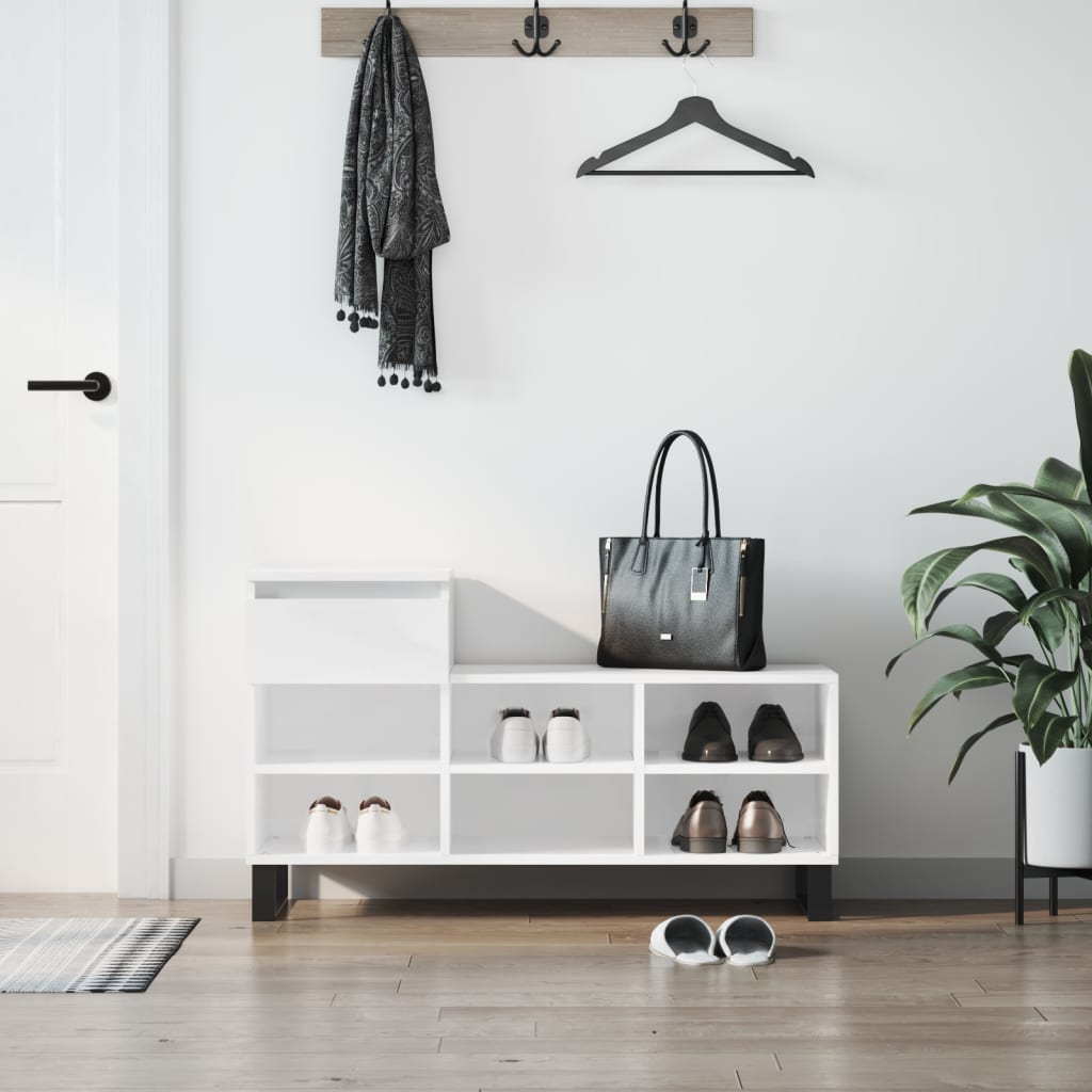 Shoe Cabinet High Gloss White 102x36x60 cm Engineered Wood