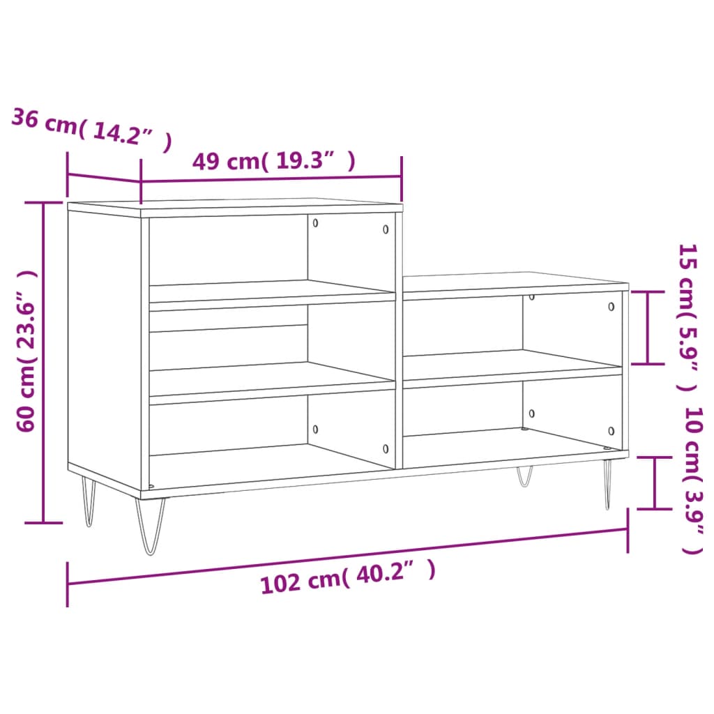 Shoe Cabinet High Gloss White 102x36x60 cm Engineered Wood