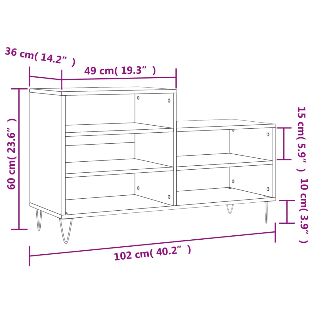Shoe Cabinet Grey Sonoma 102x36x60 cm Engineered Wood