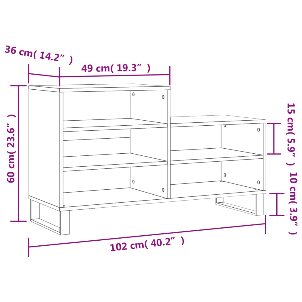 Shoe Cabinet Concrete Grey 102x36x60 cm Engineered Wood