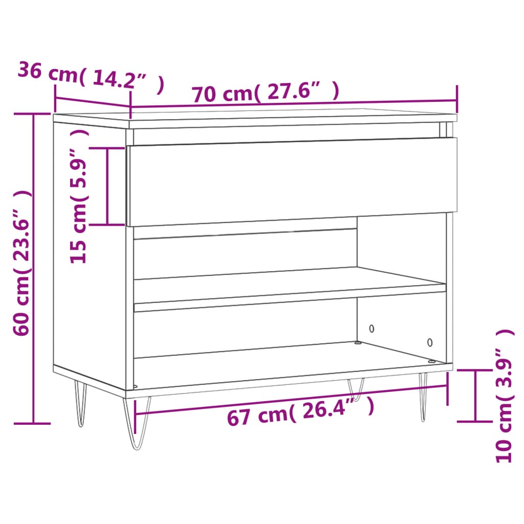 Shoe Cabinet Smoked Oak 70x36x60 cm Engineered Wood