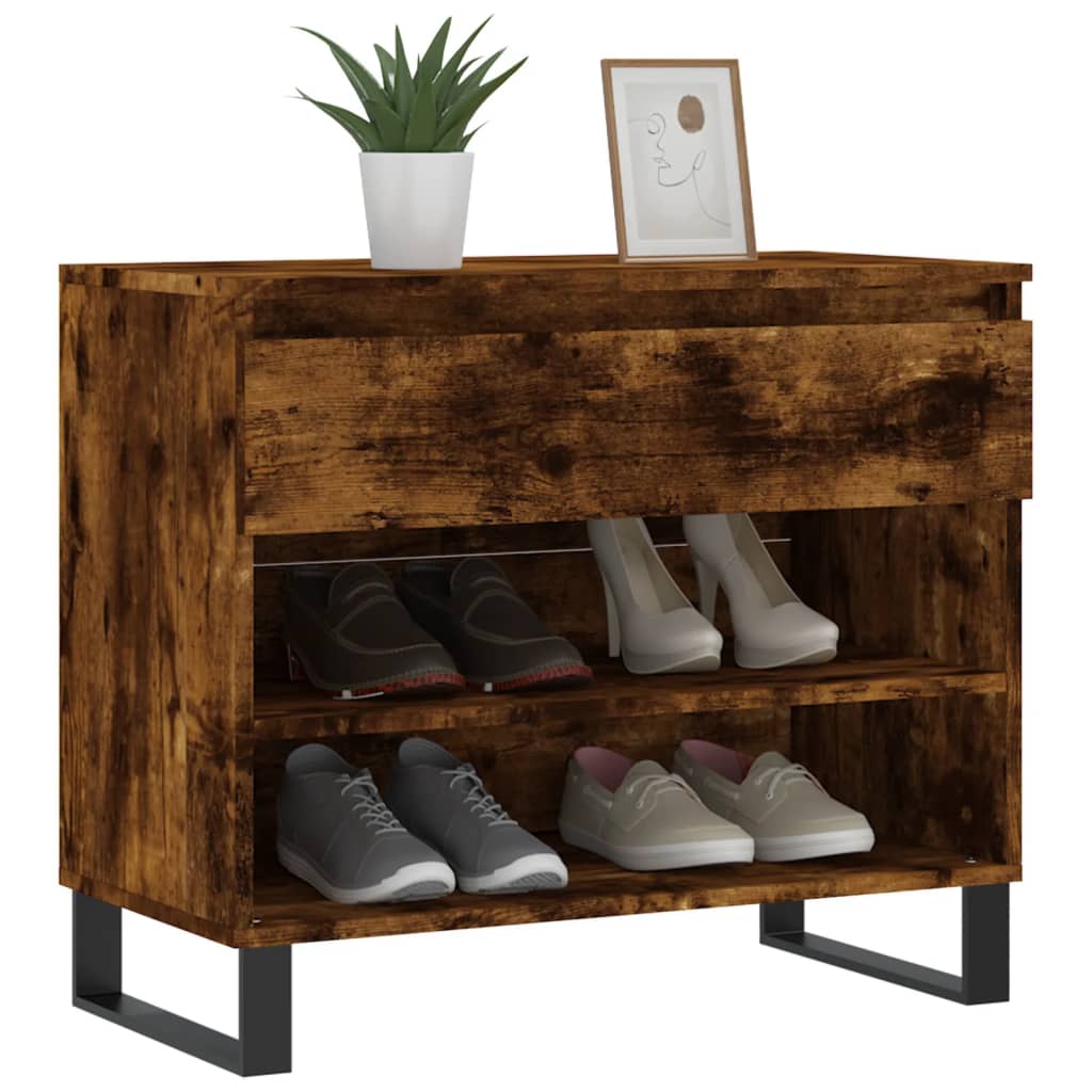 Shoe Cabinet Smoked Oak 70x36x60 cm Engineered Wood