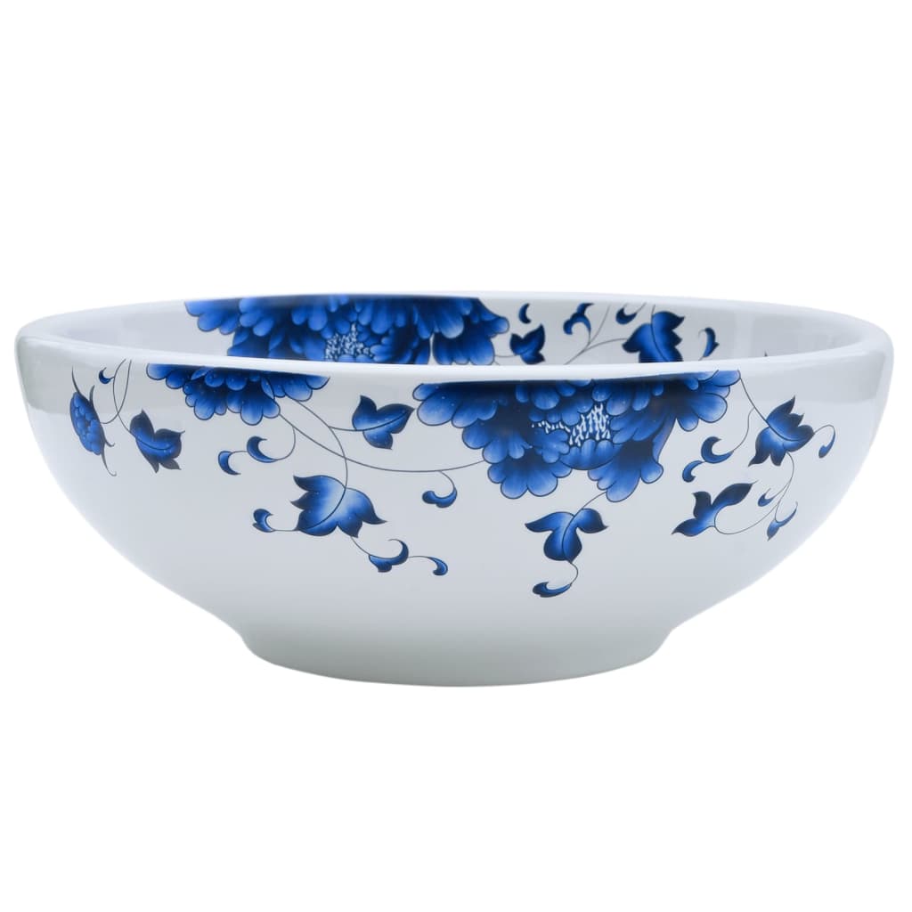 Countertop Basin White and Blue Round Φ41x14 cm Ceramic