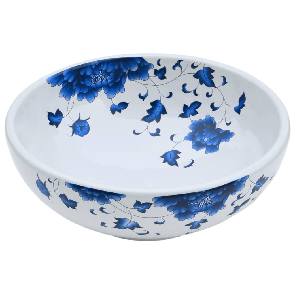 Countertop Basin White and Blue Round Φ41x14 cm Ceramic
