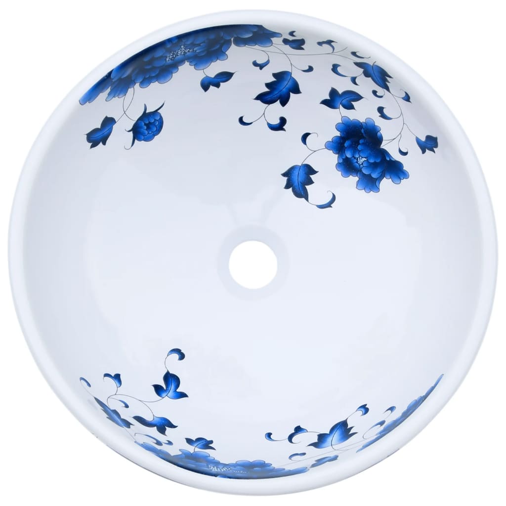 Countertop Basin White and Blue Round Φ41x14 cm Ceramic