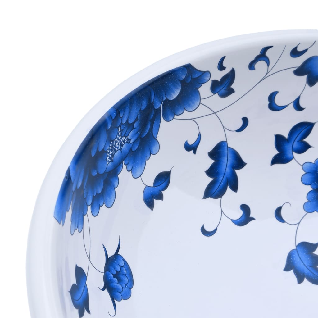Countertop Basin White and Blue Round Φ41x14 cm Ceramic