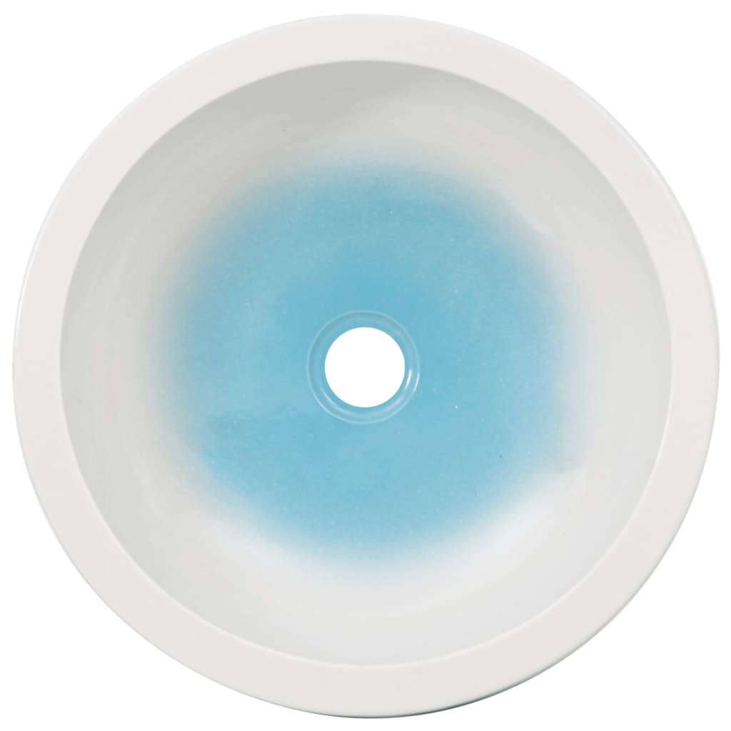 Countertop Basin White and Blue Round Φ41x14 cm Ceramic