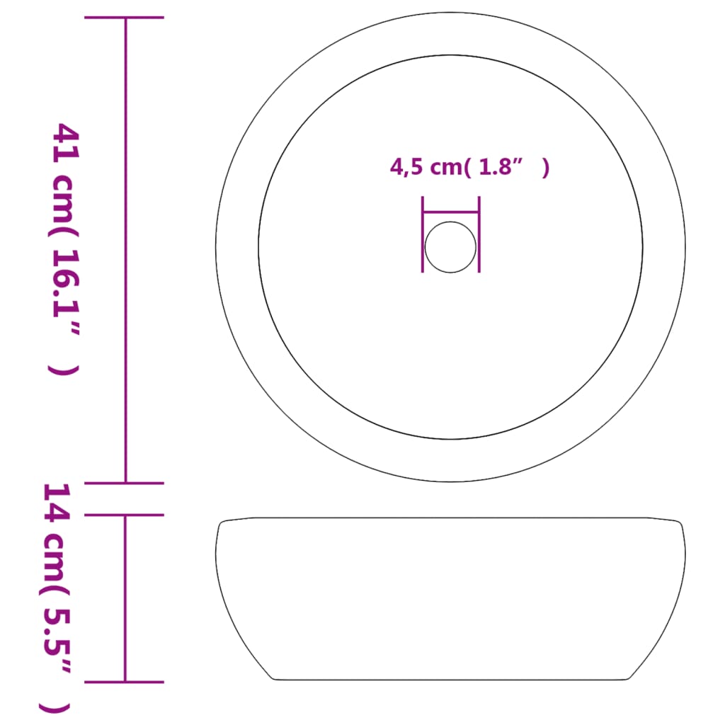 Countertop Basin White and Blue Round Φ41x14 cm Ceramic