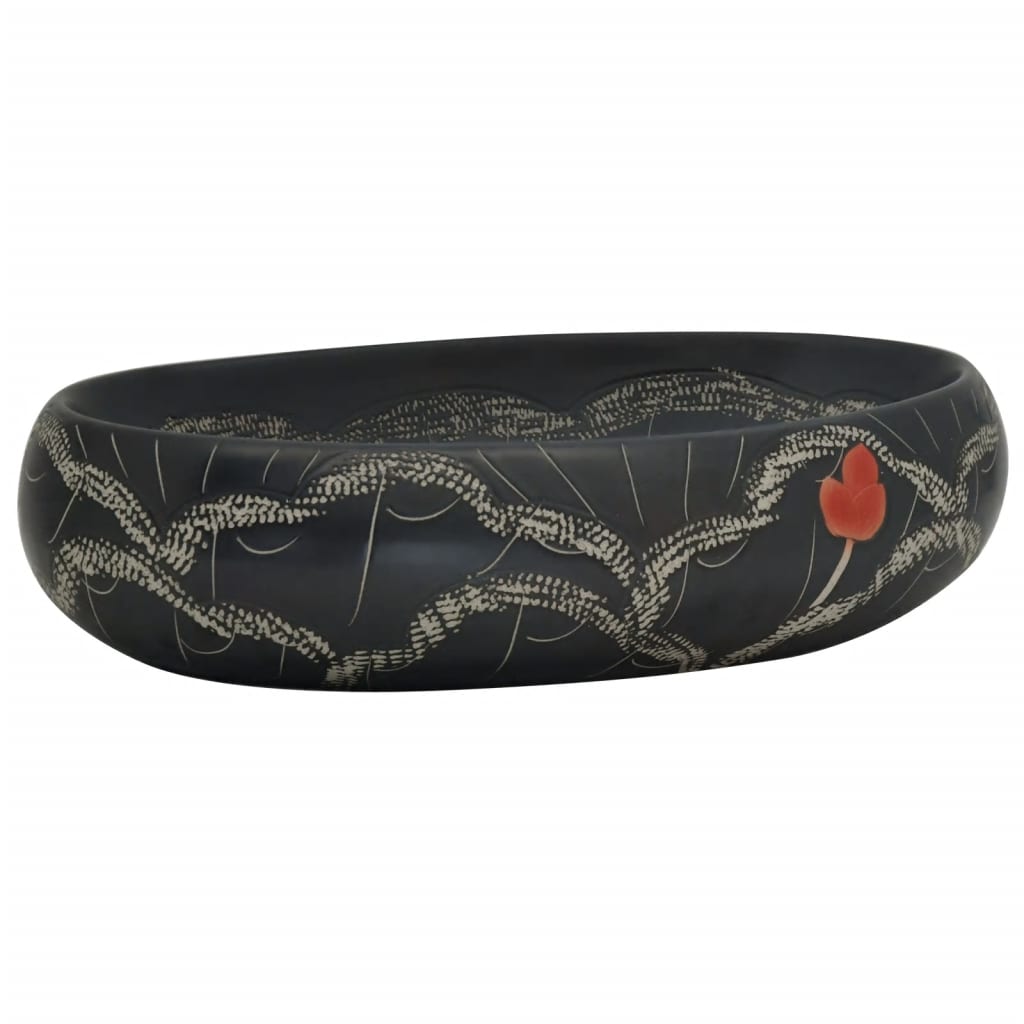 Countertop Basin Black Oval 59x40x15 cm Ceramic