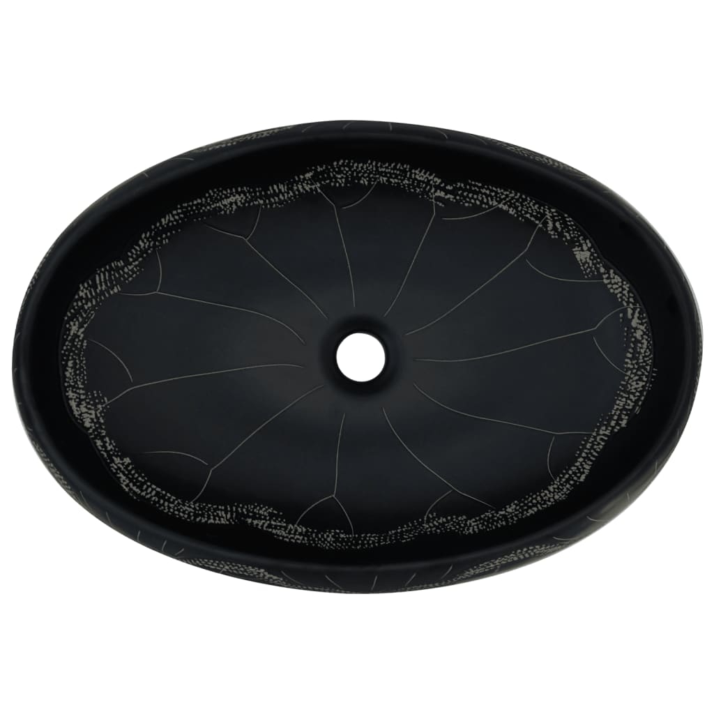Countertop Basin Black Oval 59x40x15 cm Ceramic