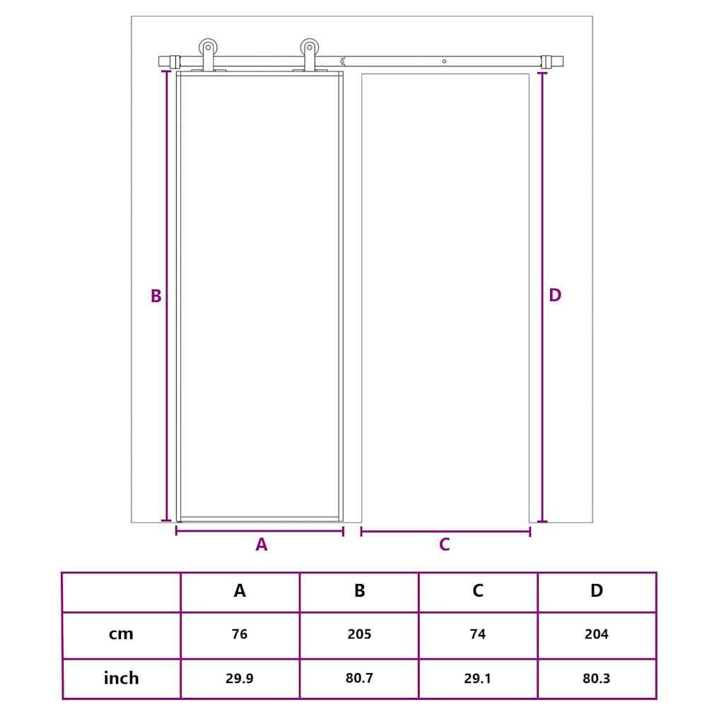Sliding Door Gold 76x205 cm Clear ESG Glass and Aluminium