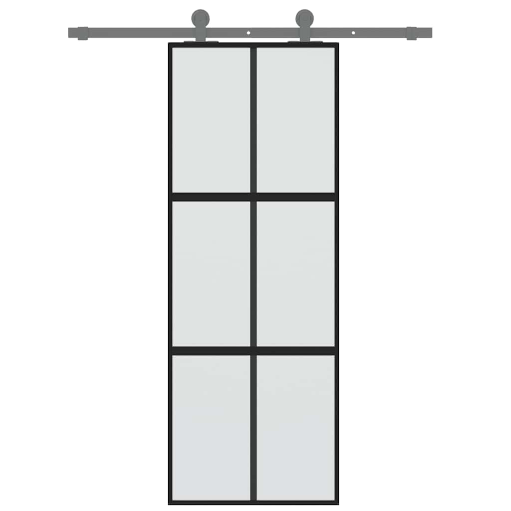 Sliding Door Black 76x205 cm Tempered Glass and Aluminium