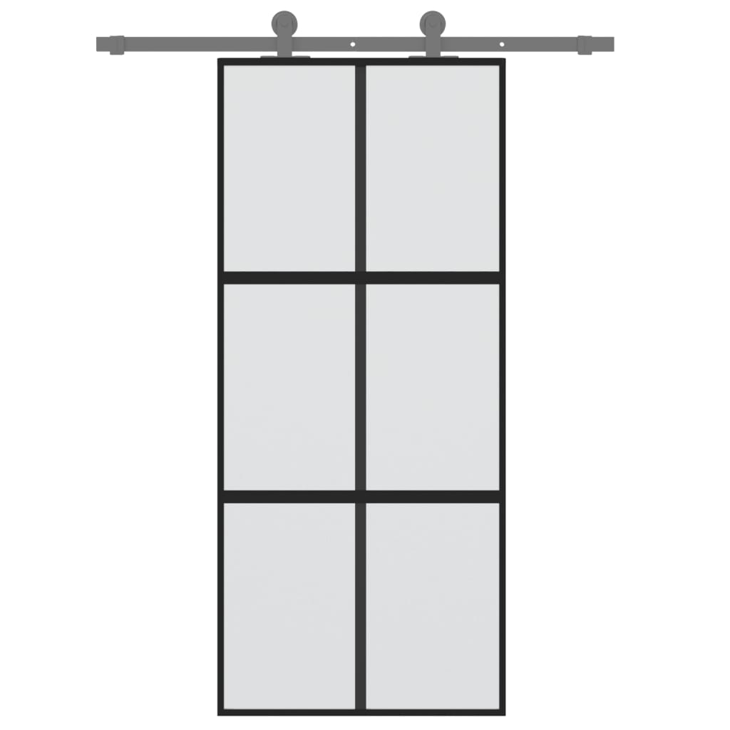 Sliding Door Black 90x205 cm Tempered Glass and Aluminium