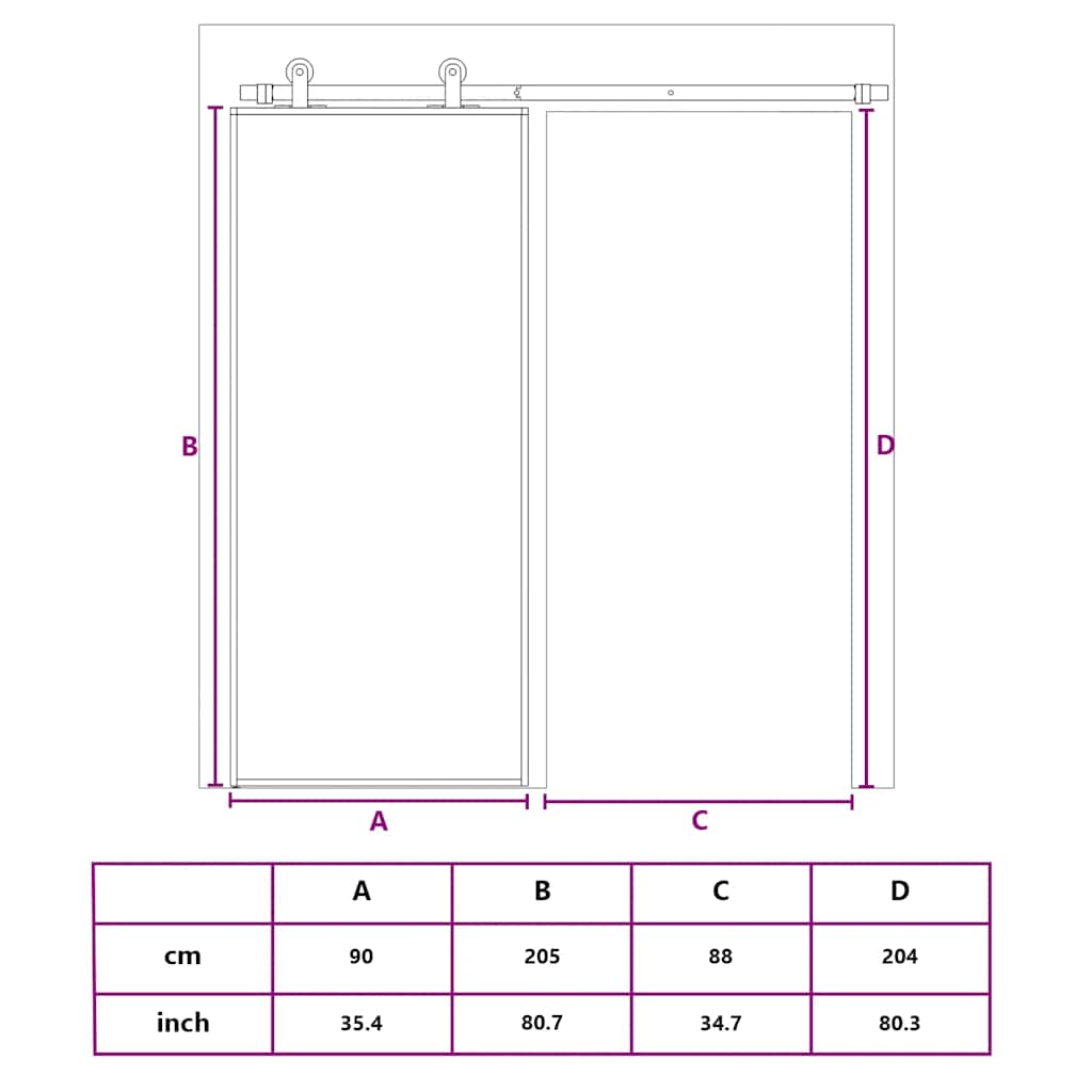 Sliding Door Black 90x205 cm Tempered Glass and Aluminium